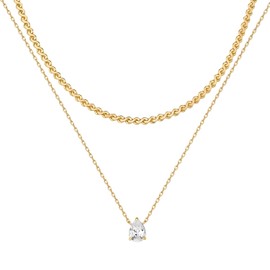 MOTIBACK Gold Necklace for Women, Teardrop Zircon Pendant with Snake Chain, Stackable Double Layer Necklaces, Fashion Jewelry Gift for Women Girls