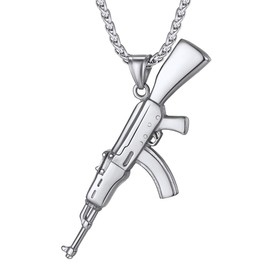 Richsteel Rifle Chain Army Chain with Hand Grenade AK47/UZI/Cartridge, Pendant, Men's Chain, Jewellery with Gift Box for Children and Teenagers, Stainless Steel