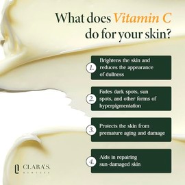 CLARA'S NEW YORK | Brightening Vitamin C Moisturizer Face Cream | with Hyaluronic Acid | Acne Scars Dark Spots Reduce Fine Lines, Healthy Glowing Skin | Non-sticky, Fast-absorbing | 50ml MADE IN USA