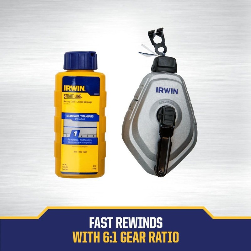 Irwin Tools Strait-Line 1932889 IRWIN Mach6 Chalk Reel, Blue
