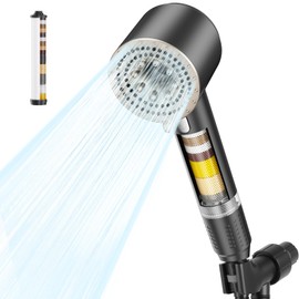 Filtered Shower Head with Handheld,High Pressure Shower Heads 3 Spray Modes Turbo with ON/OFF Switch,Water Filter Shower Head with Stainless Hose for Hard Water RV Home Camper Travel Trailer