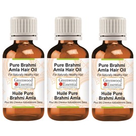 Greenwood Essential Natural Pure Brahmi Amla Hair Oil Therapeutic Quality for Hair, Skin and Aromatherapy (Pack of Three) 100 ml x 3 (10 oz)