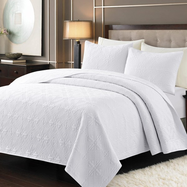 Safonory Quilt Set Full/Queen Size(90"x96", White) - Summer Thin Soft