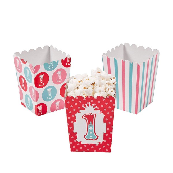 Fun Express - Mini 1st Circus Popcorn Boxes (24pc) for Birthday - Party Supplies - Containers & Boxes - Paper Boxes - Birthday - 24 Pieces