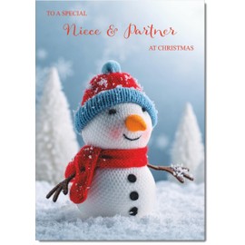 doodlecards Niece and Partner Christmas Card Snowman Medium Size Christmas Card for Niece & Partner with Plain Envelope