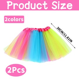 WPNCYK 2 Pcs Rainbow Tutu, Tutu, Neon Party Accessories,Comfortable Mesh,Perfect for Parties, Cosplay, and Festivals, Rainbow Tutu Kids Costume Skirt Birthday for Girl (Seven Colors