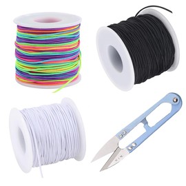 3 Rolls of 1mm 164 Foot Long Rainbow Black and White Elastic Rope, 1mm Rainbow Black and White Elastic String Bracelet Cord Jewelry Bead Thread for Bracelets, Necklaces, Beading and Jewelry Making