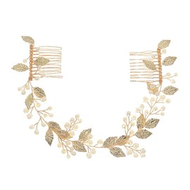 Ipetboom 1pc Bridal Headdress Handmade Pearl Hair Comb Golden for Weddings Prom Ceremonies and Special Occasions Elegant Wedding Hair Accessories