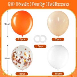 80 Pcs Orange Latex Balloons Party Decorations, 12 Inch White Matte Burnt Pastel Confetti Orange Balloons for Birthday Thanksgiving Wedding Bridal Baby Shower Graduation Bachelorette Party Supplies