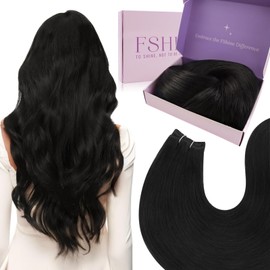 Fshine Cortina De Extensiones Naturales Pelo Humano Jet Negro Extensiones De Cabello Natural Cortina 40cm Extensiones Pelo Real Cortina 100g Bundles Human Hair Extensiones Remy Cortina Color 1