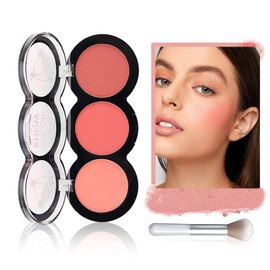 Blushers For Cheeks Make Up, Tricolor Blush Palette with Fiber Brush, Natural-Looking & Long-Lasting Contour Palette, Nude Fine Blush for Women, Skin-friendly Blends Easily Powder Blush