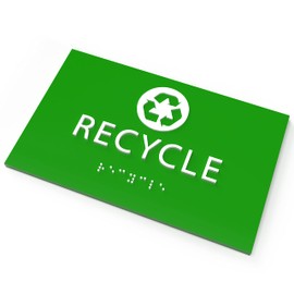 ADA CENTRAL SIGNS - 6" X4" Recycle Sign - ADA Compliant Tactile Graphics Grade 2 Braille Text | Wall Mount Plastic Trash Can, Bin Signs for Offices, Hotels, Schools, Warehouses, and Apartments