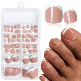 Short French Tip Press on Toenails, 120pcs/set Full Cover Glossy Nude Toe Nails, Acrylic Press ons Short Square Fake Toe Nails Tips for Women Girls
