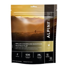 AlpineAire Foods Grilled Chicken and Mushroom Wild Rice Pilaf 4.87 Oz Ready to Eat Lightweight Meal 2 Servings, 530 Calories Perfect for Camping, Hiking & Emergency Preparedness Made in USA Pack of 1