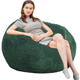 Bean Bag Chairs with Faux Rabbit Fur Cover, 3 ft Giant Memory Foam Bean Bag Chairs for Adults/Teens with Filling,Ultra Soft Faux Fur Fabric, Round Fluffy Sofa for Living Room Bedroom College Dorm