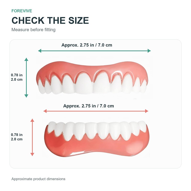 Moldable Snap-On Veneers, Upper and Lower False Teeth Set