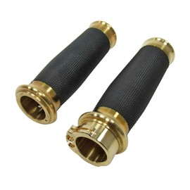 CNC Billet Brass Handlebar Grips Throttle Control Sets - Single or Dual Cable - for use with 1" Bars (All Harley Models) - Bobber Chopper Cafe Racer