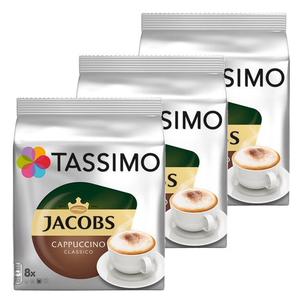 Tassimo Jacobs Cappuccino, Rainforest Alliance Certified, Pack of 3, 3 x 16 T-Discs (8 Servings)