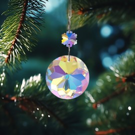 GuassLee Christmas Tree Decorations Crystal Prism Ornaments- 12pcs AB Color Round Hanging Crystal Ornaments with Beads Rainbow Maker for Xmas Tree Chandeliers Suncatchers Birthday Wedding Party Home Decor