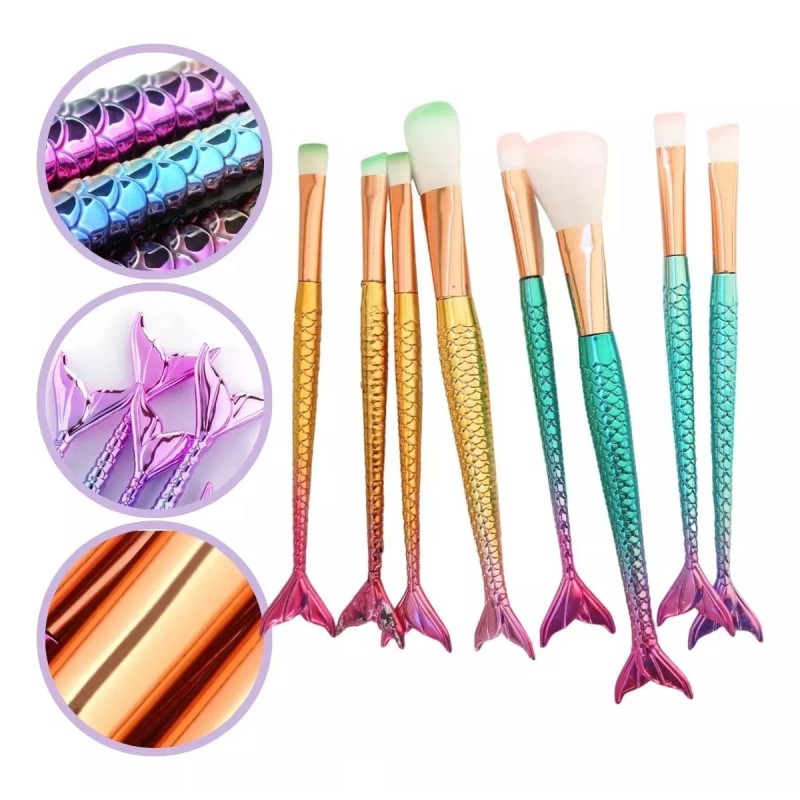 Mafab Set 4 Brochas Cola Sirena Tornasol Y Estuche Limpia