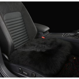 Sisha-A Premium Wholehide Sheepskin Cover, Ultra-Soft Natural Long Wool, 18x18 Inches Size, Ideal for Car Seats, Home Chairs, Office Desks & More Front Black