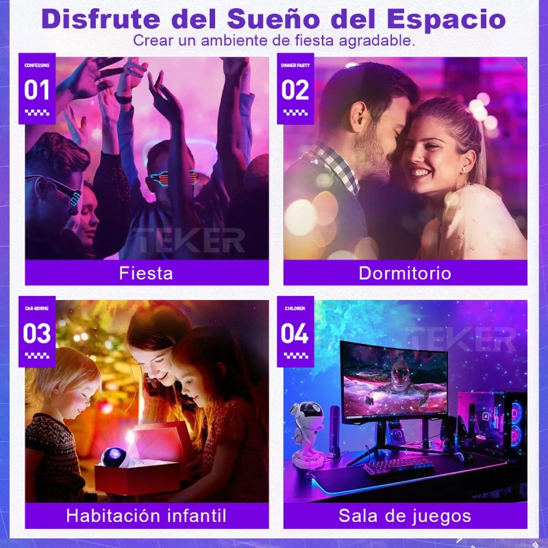 Teker Proyector De Estrella Galaxia Astronauta Lampara De Noche