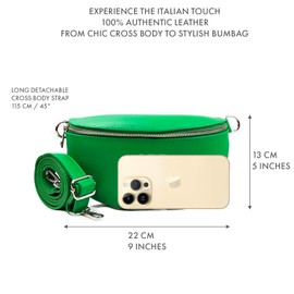 Woodland Leathers Genuine Italian Leather Shoulder Bag & Crossbody Bags for Women with 2 Straps, Leather Women's Cross-body Bags Chest Bag Shoulder Bag Bumbags (Green one Strap)