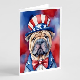 Caroline's Treasures Shar Pei Patriotic American Greeting Cards Pack of 8 Blank Cards with Envelopes Whimsical A7 Size 5x7 Blank Note Cards