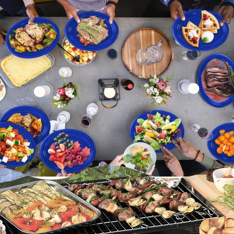 Royal Blue Solid Oval Plates - (Pack of 8) -