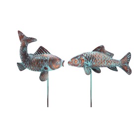 Garden Sculptures & Statues | Garden Statues | Fish Statue | Antique Copper Fish Garden Statue | Set of 2 Fish Sculpture Garden for Outdoors, Patio Decor, Backyard and Home Kitchen Decoration