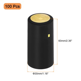sourcing map Pack of 100 PVC Heat Shrink Capsules for Wine Bottles, Shrink Cap with Tear-Off Tab, Shrink Closure for Wine Cellar and Home Use, Black/Gold, 30 x 60 mm
