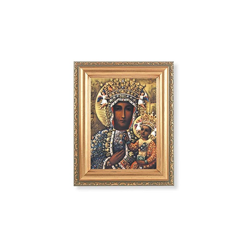 Our Lady of Czestochowa Picture, Antique Gold 5-1/2"x7 Frame with