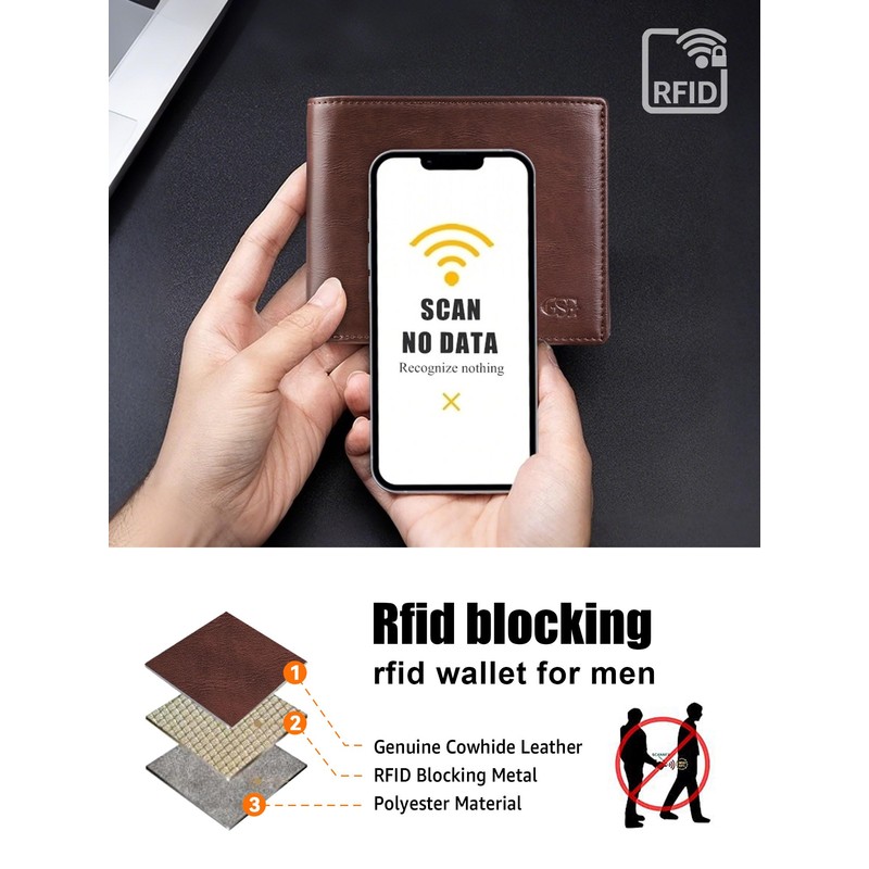 GSG SINCE 1998 Mens Leather Wallet with Coin Pocket, RFID