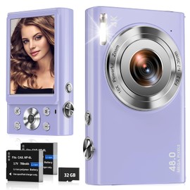 Digital Camera, 4K Autofocus Compact Camera with 32G SD Card HD 48MP with 2.8" Large Screen, 16X Digital Zoom, Portable Mini Camera for Photography, Vlogging Camera for Kids,Adult,Beginners（Purple）