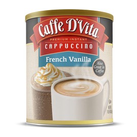 Caffe D'Vita French Vanilla Cappuccino Mix - Instant Cappuccino Mix, French Vanilla Instant Coffee, Gluten Free, No Cholesterol, No Hydrogenated Oils, 99% Caffeine Free - 1 Lb Can