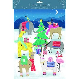 Ling Designs Advent Calendar ANIMAL ADVENT with 24 Doors and White Mailing Envelope 340mm x 250 mm