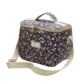 Nanxson Insulated Lunch Bag, Large Reusable Cool Bag, Waterproof Picnic Bag with Floral Pattern and Adjustable Shoulder Strap (7.5 L, B-Navy)