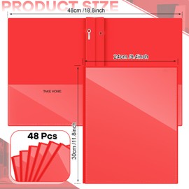 Henoyso 48 Pcs Plastic Folders with Clear Front Pocket and 3 Prong Take Home Plastic 2 Pocket Folder Back to School for Students Parent Teacher Communication for School Office (Red)
