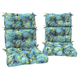 DYTXIII Outdoor High Back Chair Cushions Set of 2, Water Repellent Tufted Rocking Seat Cushions Replacement 44 x 22 Inch, Seat & Back Chair Pads for Patio and Indoor Use -Paisley Blue Green