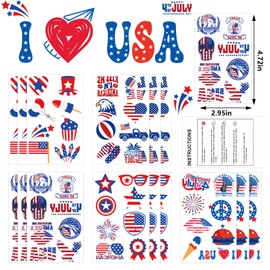 4th of July Outfits for Women - 120 Pack Red White and Blue Usa Flag Patriotic Tattoos for Veterans Day Party Favors Supplies | Fourth of July Decorations Decor - 4th of July Accessories Shirts