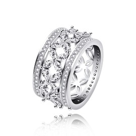 12MM Silver Tone Wide Band Butterfly Statement Rings Marquise CZ Luxury Ring for Women Girls Y1209 (size 8)