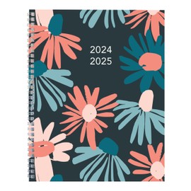 Blueline® Essential Academic Monthly Planner, 14 Months, July 2024 to August 2025, Gold Twin-Wire Binding, Poly Cover, 11" x 8.5", Blossom Design, Navy (CA714PG.02-25)