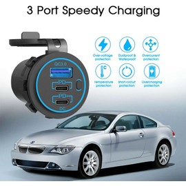 12v usb charger, PD 20W USB-C Power Socket and 18W QC3.0 Socket Waterproof Power Outlet 12V/24V with Power Switch 12V USB C Outlet for Car Golf Cart Boat Marine Bus Truck RV Marine Motorcycle etc.