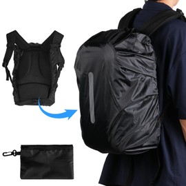 Waterproof Backpack Cover, Large Backpack Rain Cover with Reflective Strip Portable Hi-Visibility Backpacks for Hiking Camping Hunting Traveling Cycling Anti-dust Anti-Theft Outdoor Activities(Black)