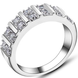Jude Jewelers Stainless Steel Cubic Zircon Eternity Wedding Engaegment Band Ring (Silver, 5)