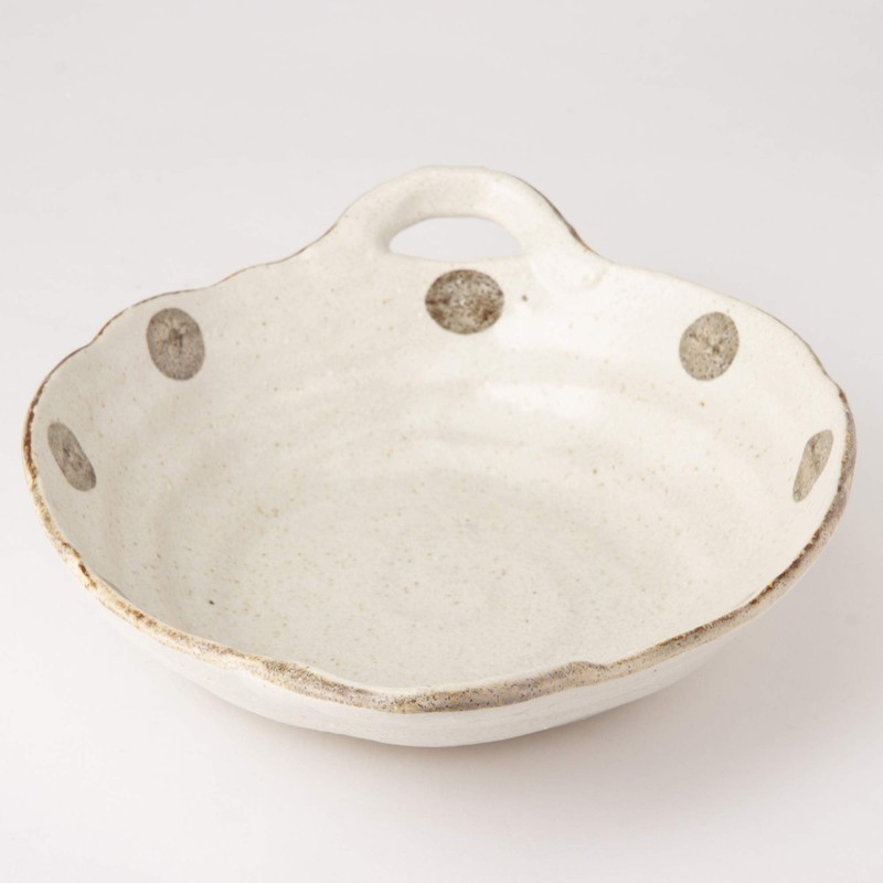 Mino Ware K52019 Polka Dot White Karatsu Large Pot with