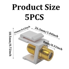 Runseaway 5PCS RG6 Keystone Jack Insert, 2GHz Gold Plated F-Type Coaxial Cable Connector, 21mm Female to Female Coax Keystone Jacks for Wall Plate Patch Panel