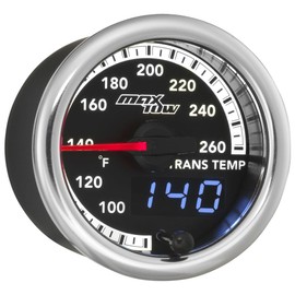 MaxTow Match 260 F Transmission Temperature Gauge Kit for Dodge Ram 6.7L Cummins 4th Gen Diesel Truck - Includes Electronic Sensor - Double Vision Display with Analog & Digital Readouts - 2-1/16" 52mm