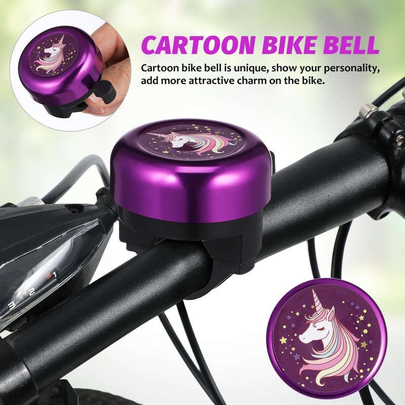 Sewroro Unicorn Bike Bell Purple Bicycle Handlebar Bell with Loud