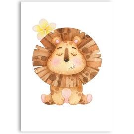 Happymotive Premium Children's Room Poster DIN A4 - Premium Print on 300 g Paper - Wall Decoration for Children Nursery Baby Room School Classroom (Lion)